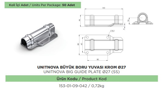 UNITNOVA E27 BUYUK BORU YUVASI KROM CAP 27